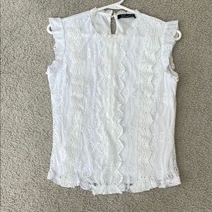Women’s Elegant White Lace Sleeveless Top Blouse S